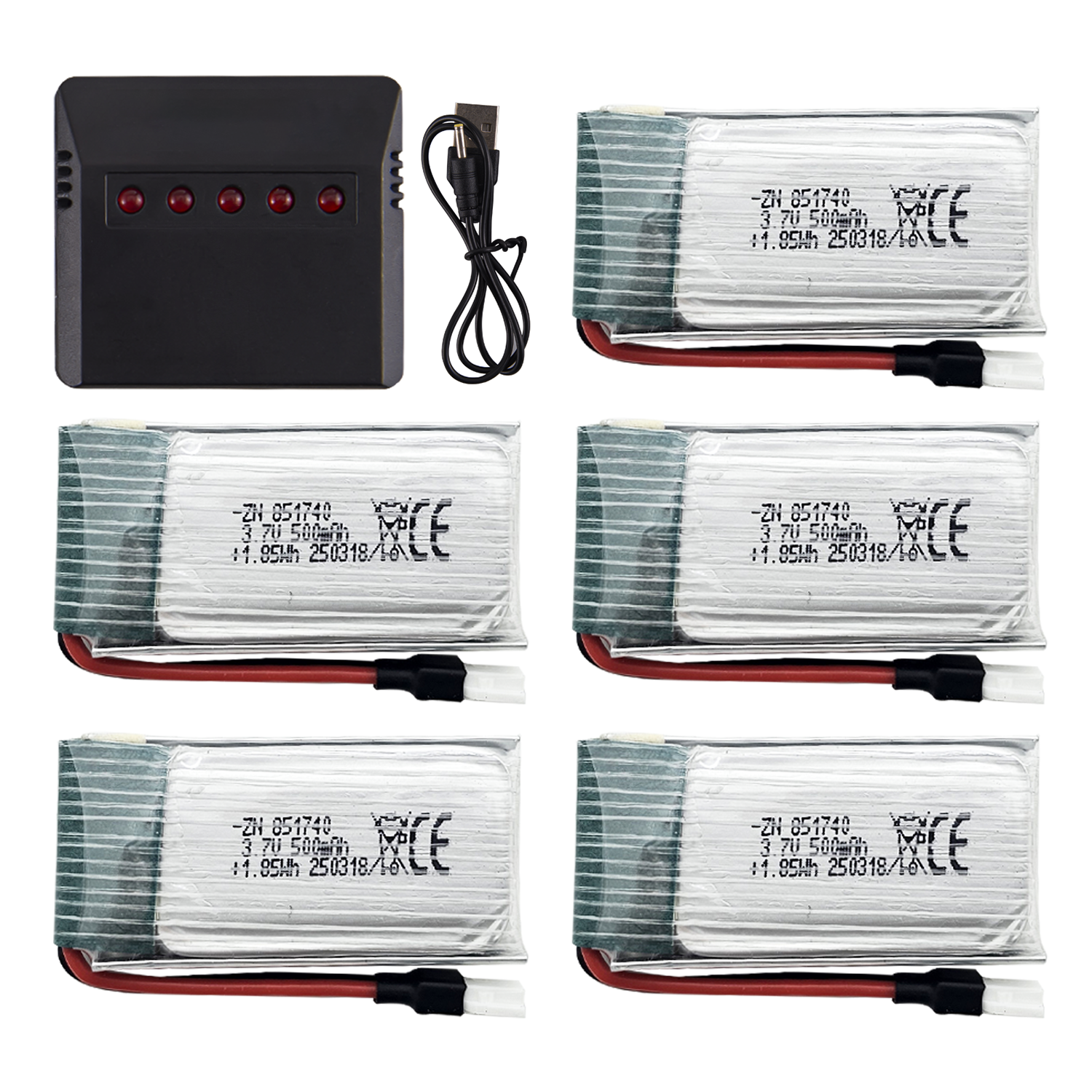 5Pcs 3.7V 500mAh LiPo Batterie - Drone Charger 评论和价格