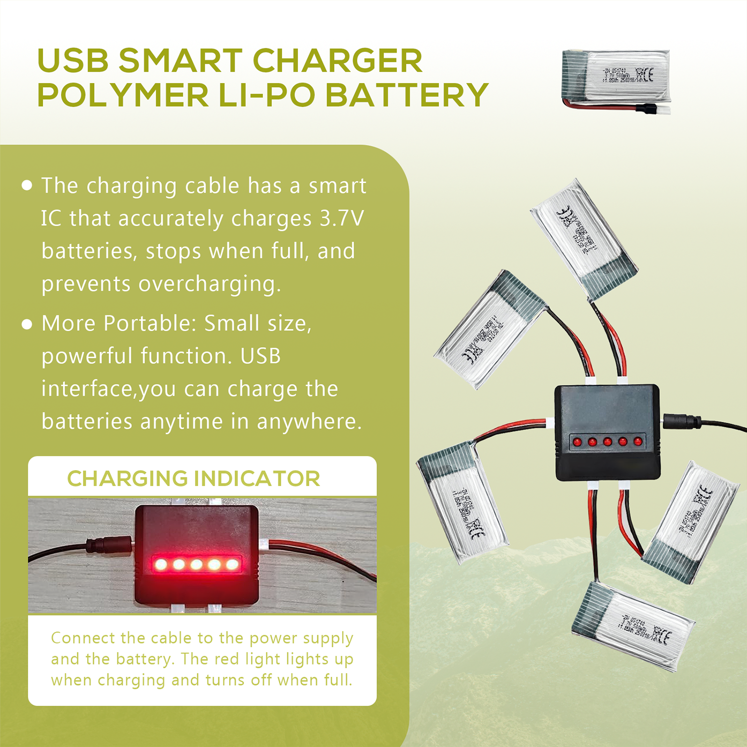 5Pcs 3.7V 500mAh LiPo Batterie - Drone Charger 评论和价格