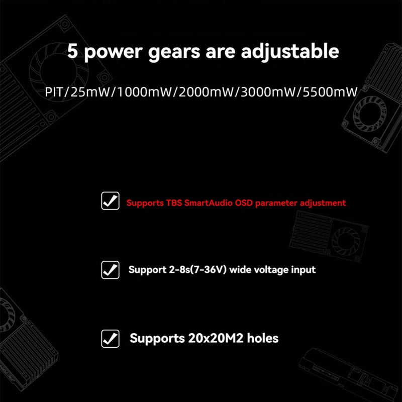 5.8G 5.5W VTX 64CH High Power  - Drone Transmitter 评论和价格